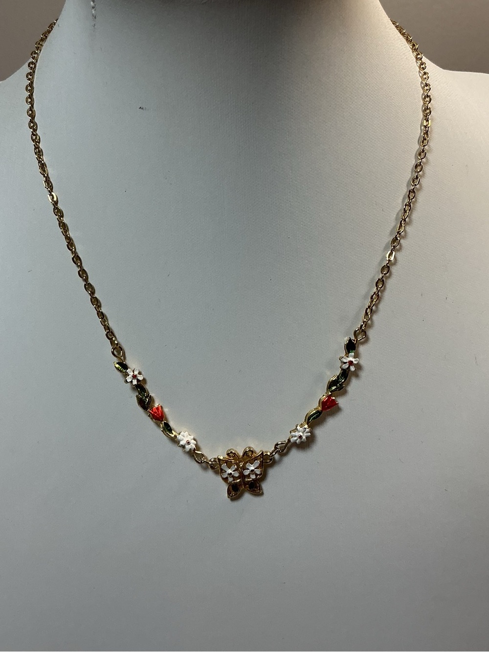 Park Lane Enamel Butterfly & Floral Station Gold Tone Choker Necklace